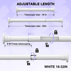 White Short Shower Curtain Rod 18-32 Inch, Non-Slip, Stainless Steel