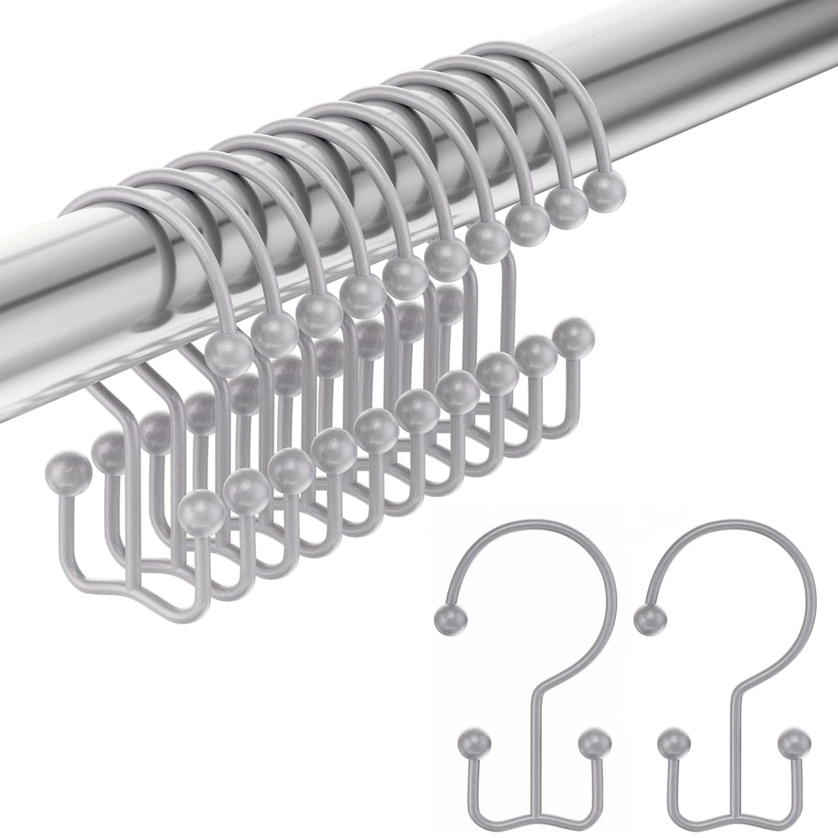 Amazer Shower Curtain Hooks, Decorative Shower Curtain Hooks Rust Proof Stainless Steel Shower Curtain Hooks, Shower Hooks for Shower Curtain Bathroom 12PCS, Polished Chrome