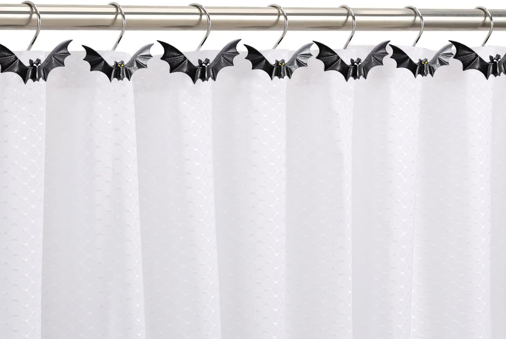CHICTIE Halloween Shower Curtain Hooks, Cute Bat Decorative Shower Rings for Shower Curtains Rods,Set of 12 Black Shower Hooks Hangers Rust-Resistant Babys Girls Room Bathroom