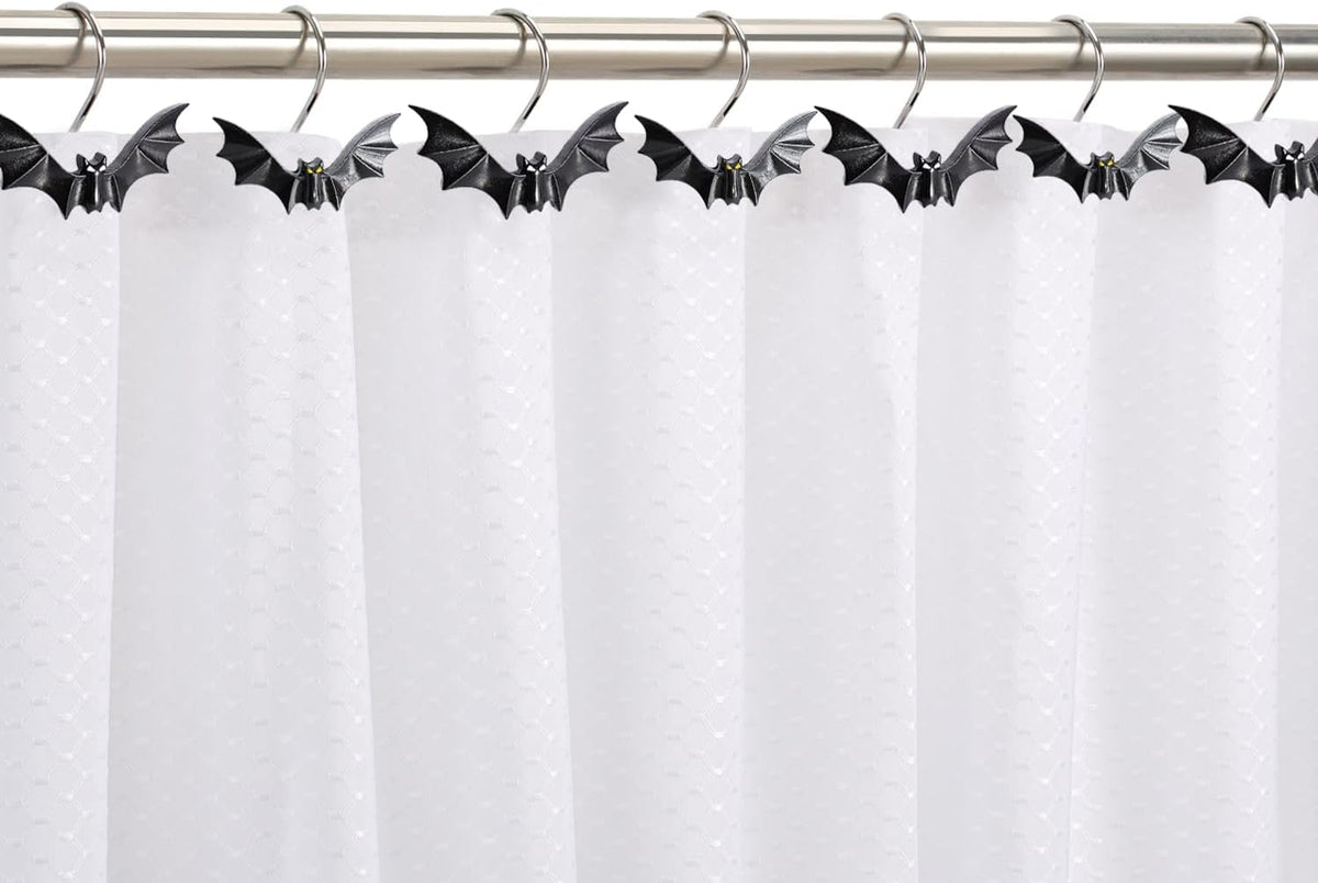 CHICTIE Halloween Shower Curtain Hooks, Cute Bat Decorative Shower Rings for Shower Curtains Rods,Set of 12 Black Shower Hooks Hangers Rust-Resistant Babys Girls Room Bathroom