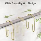 AmazerBath Shower Curtain Hooks, Gold Shower Curtain Hooks Rust Proof, Non-Slip Simple Double Hook Shower Curtain Hooks for Shower Curtain, Sturdy Shower Curtain Rings, 12Pcs