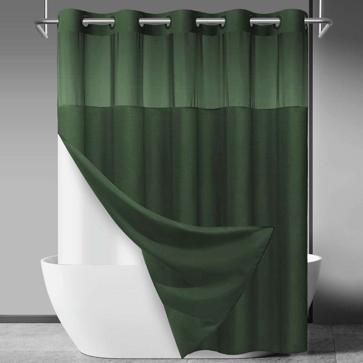 SORTTO Ringless Slub Shower Curtain with Snap in Liner, 71x74, Black