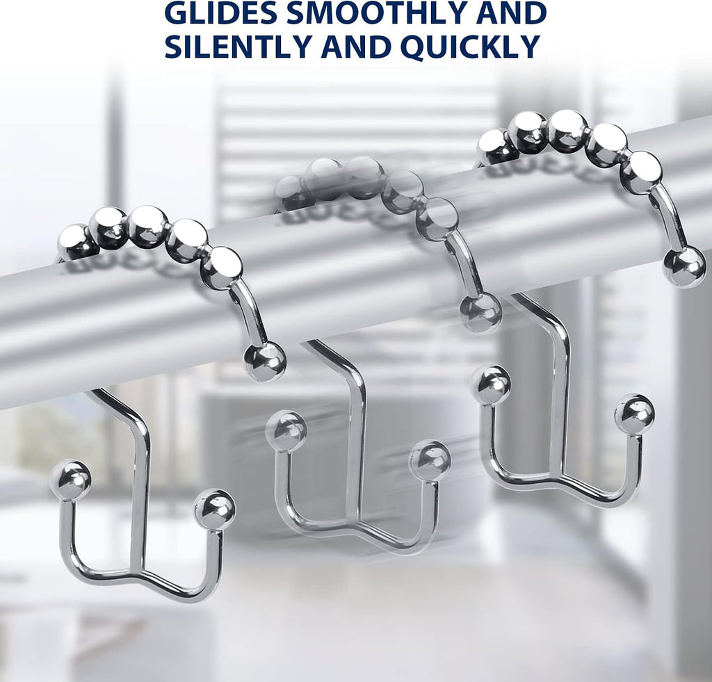 Gidse Shower Curtain Hooks,Sturdy Stainless Steel Double Sided Shower Hooks Rings for Bathroom Shower Curtain Rods Curtains Set of 12 Hooks - Chrome