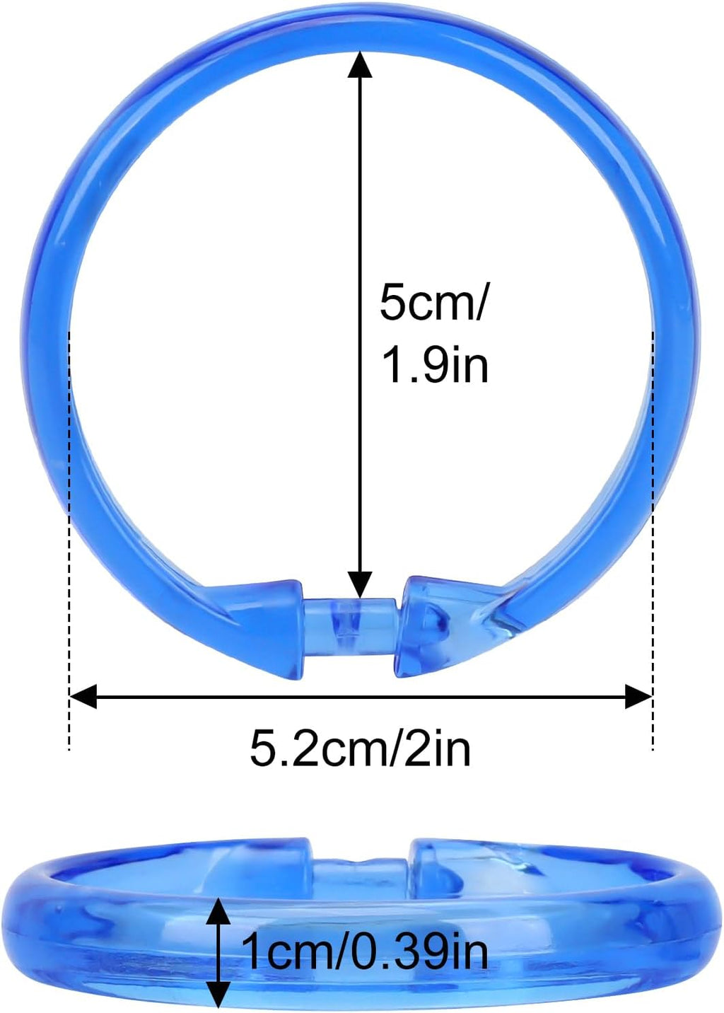 Blue Shower Curtain Hooks - 12 Pcs Circular Plastic Shower Curtain Rings for Bathroom - O Shaped Transparent Blue Shower Hooks Rings for Shower Curtain Rod