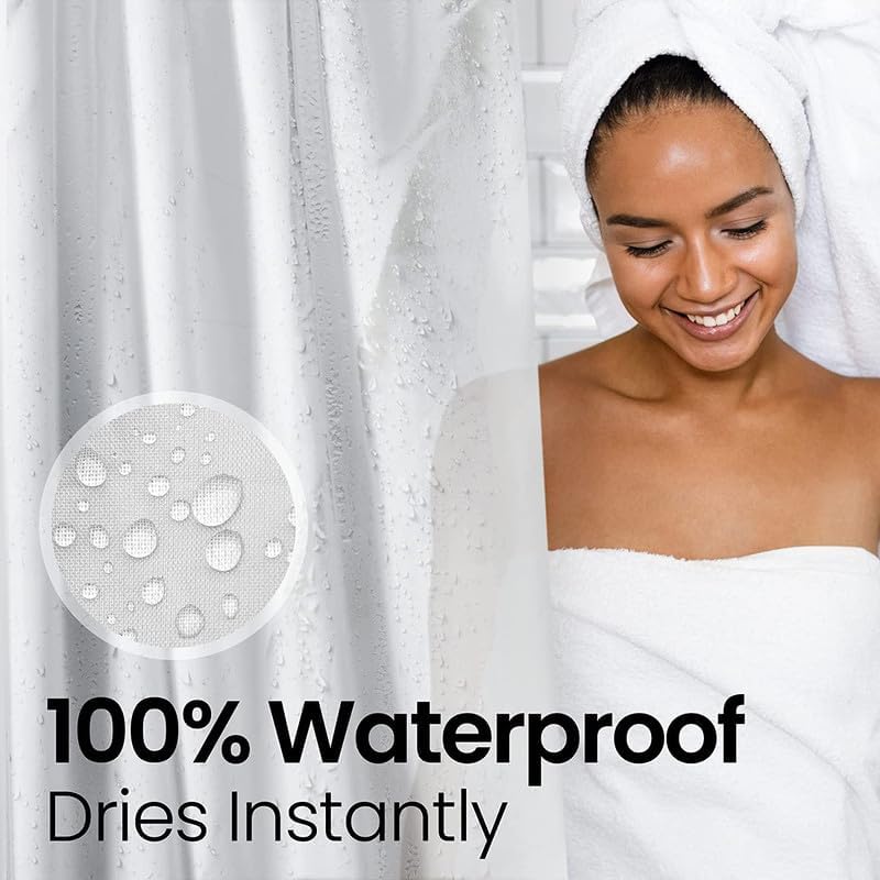 LiBa White Fabric Shower Curtain 72x72 Waterproof Heavy Duty Liner