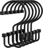 Bathway Shower Curtain Hooks Matte Black Shower Curtain Rings, 12 Pcs Double Hook Shower Curtain Hooks Rings Shower Curtain Hangers Rust Proof, Metal Shower Hooks for Bathroom Shower Curtain Rod