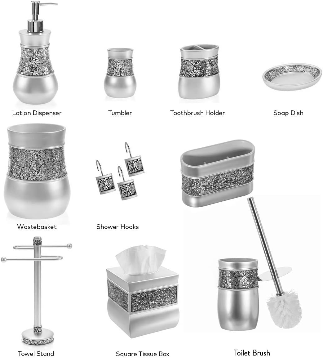 Creative Scents Silver Shower Curtain Hooks Decorative | Set of 12