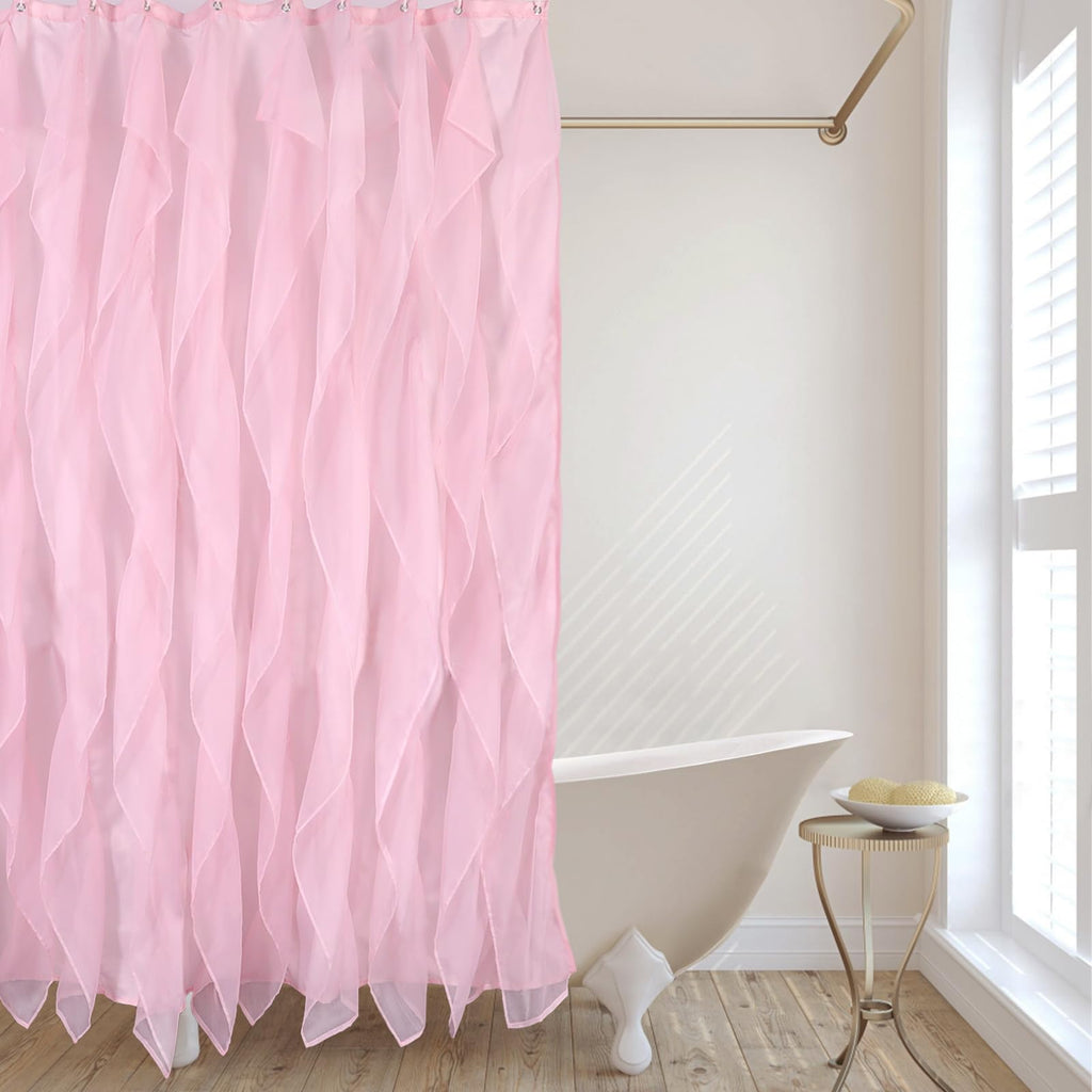 White Ruffle Shower Curtain for Bathroom Sheer Shower Curtain, 72in Long