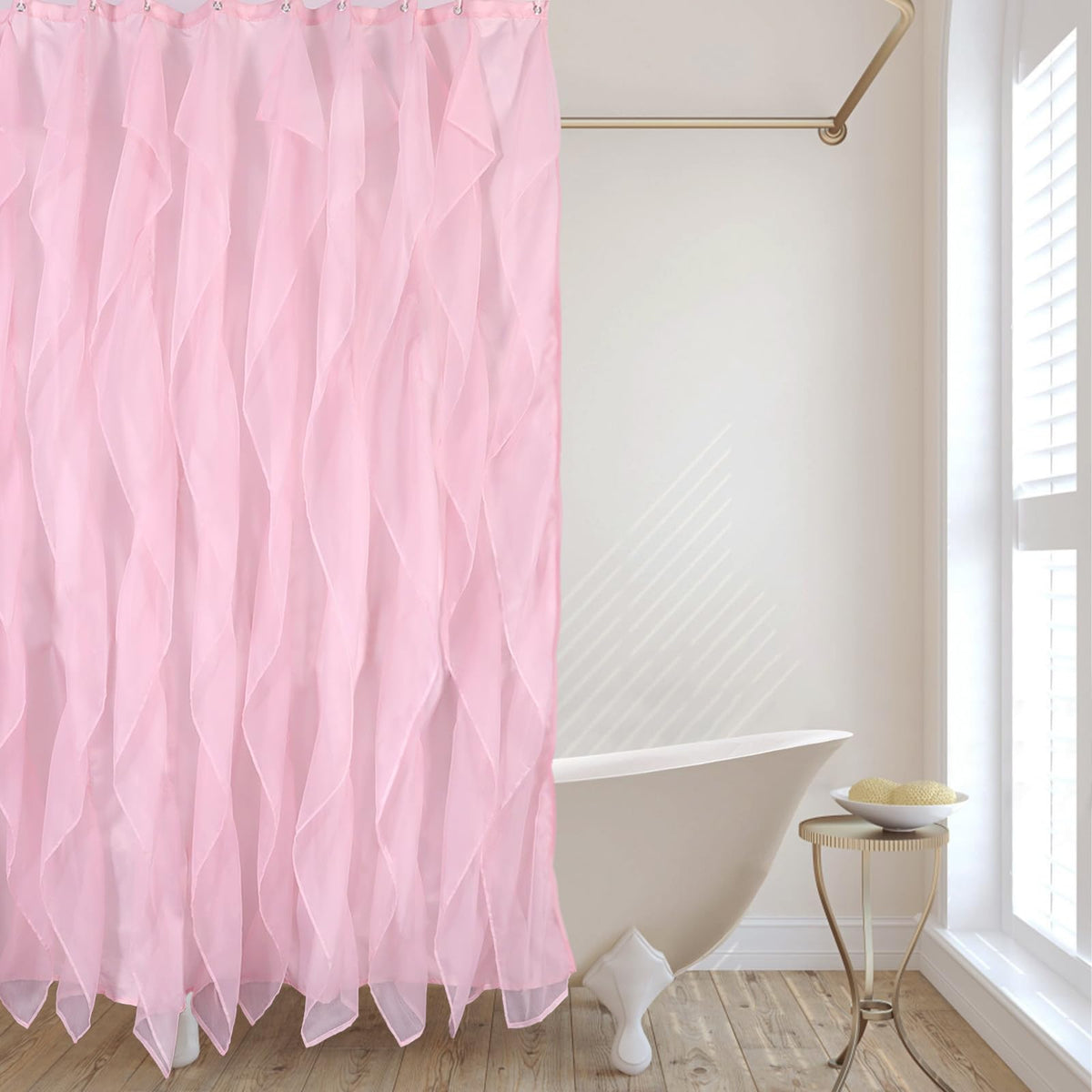 White Ruffle Shower Curtain for Bathroom Sheer Shower Curtain, 72in Long
