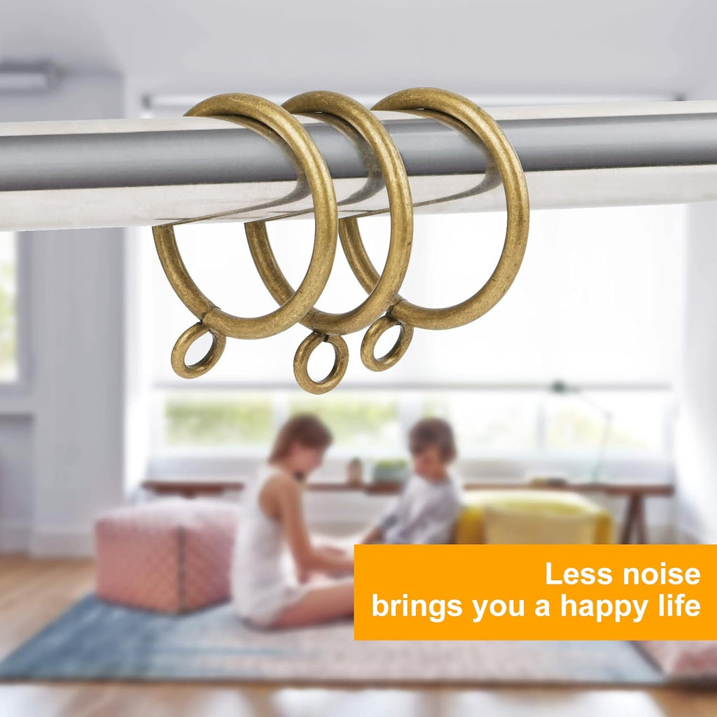 Antique Brass Curtain Rings with Eyelets for Up to 1.2-inch Curtain Rods (Set of 30 PCS Curtain Rings)