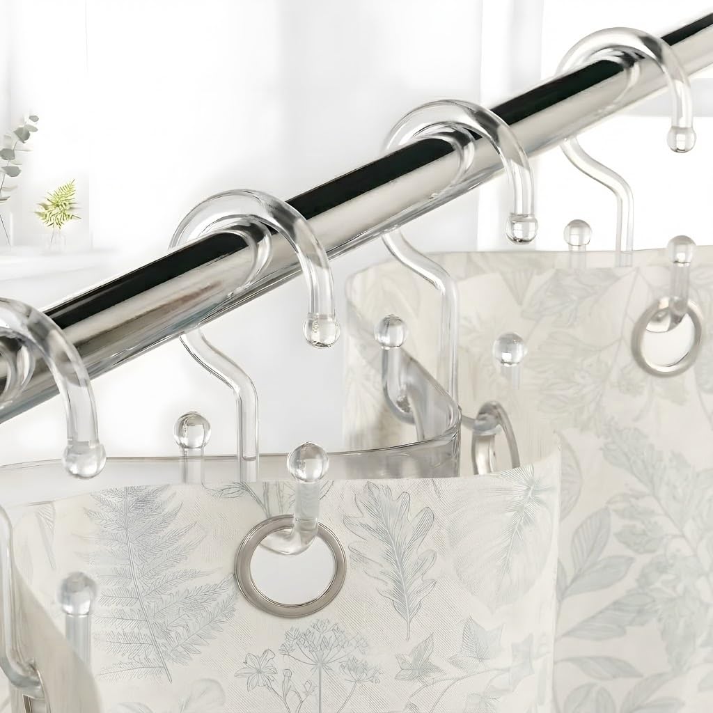 Bathway Green Shower Curtain Hooks, 12 Plastic Double Shower Curtain Rings