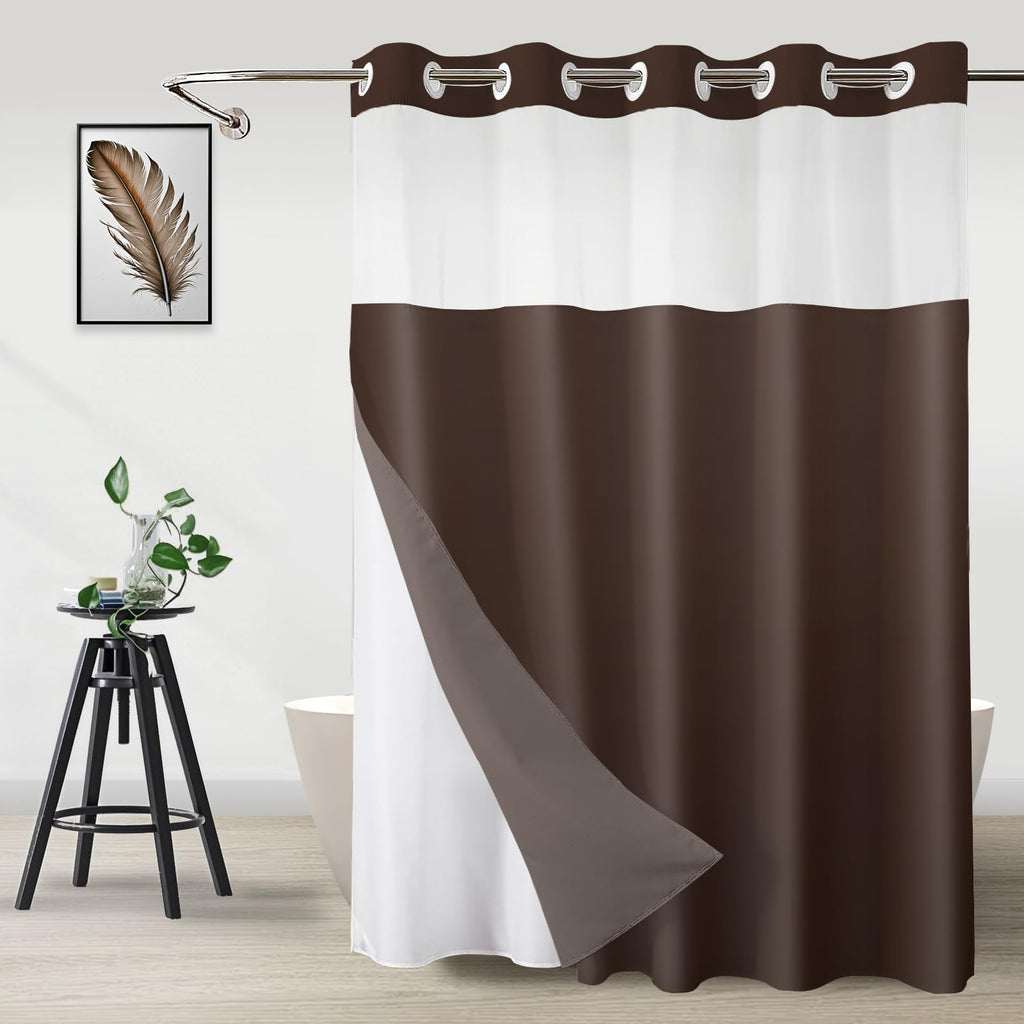 No Hook Shower Curtain and Liner Set, Ombre Black and White, 71x74