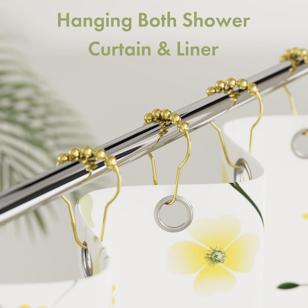 Gold Shower Curtain Hooks, Amazer Shower Curtain Rings Hooks, 12 Pcs Stainless Steel Shower Hooks for Shower Curtain, Rust Proof Shower Curtain Hooks, Shower Hooks for Curtain Bathroom