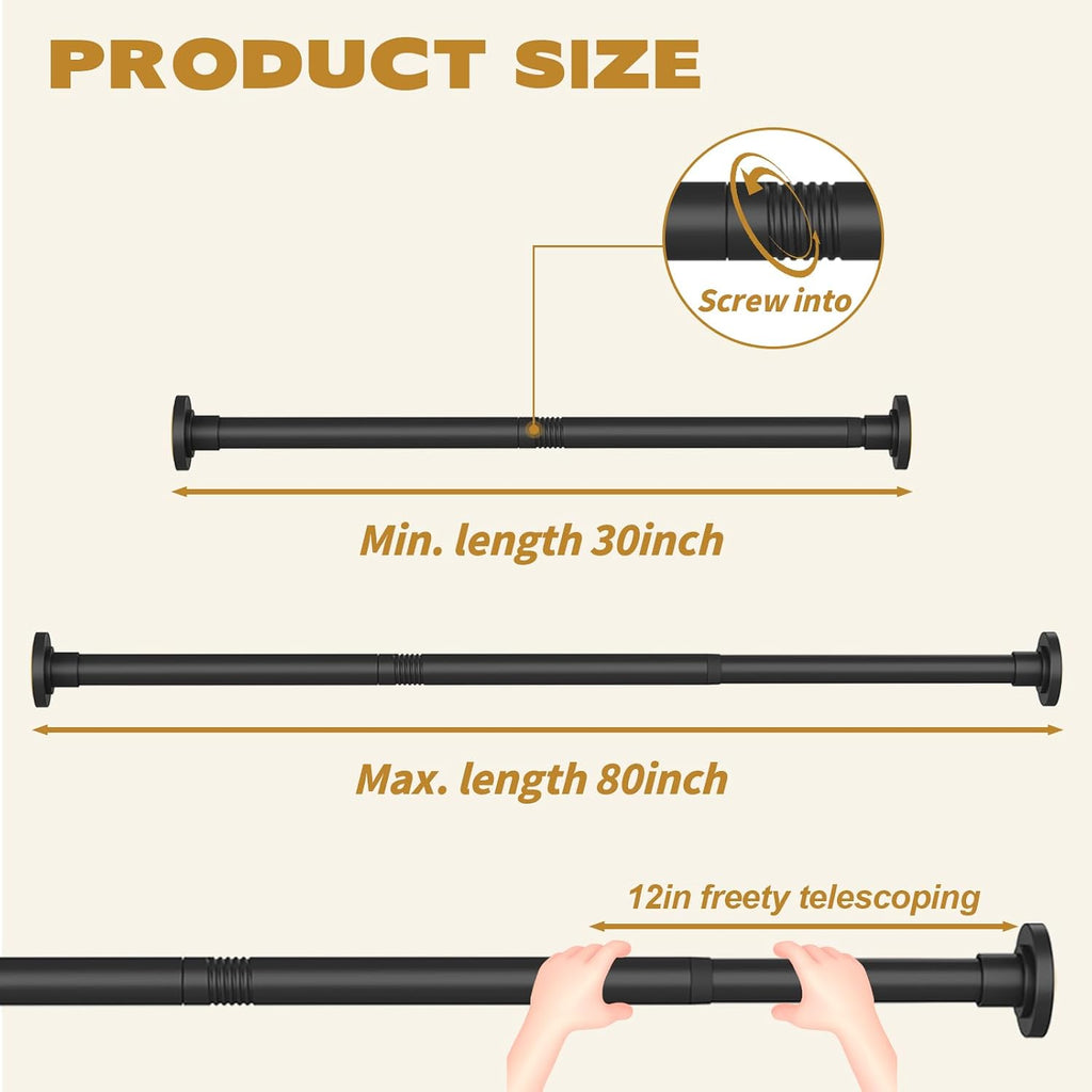 Thestoa Shower Curtain Rod Adjustable 30-80" with Holder, Anti-Rust Shower Rod & Spring Tension Shower Rod No Drill, Black Shower Curtain Rod for Bathroom Tension Rod