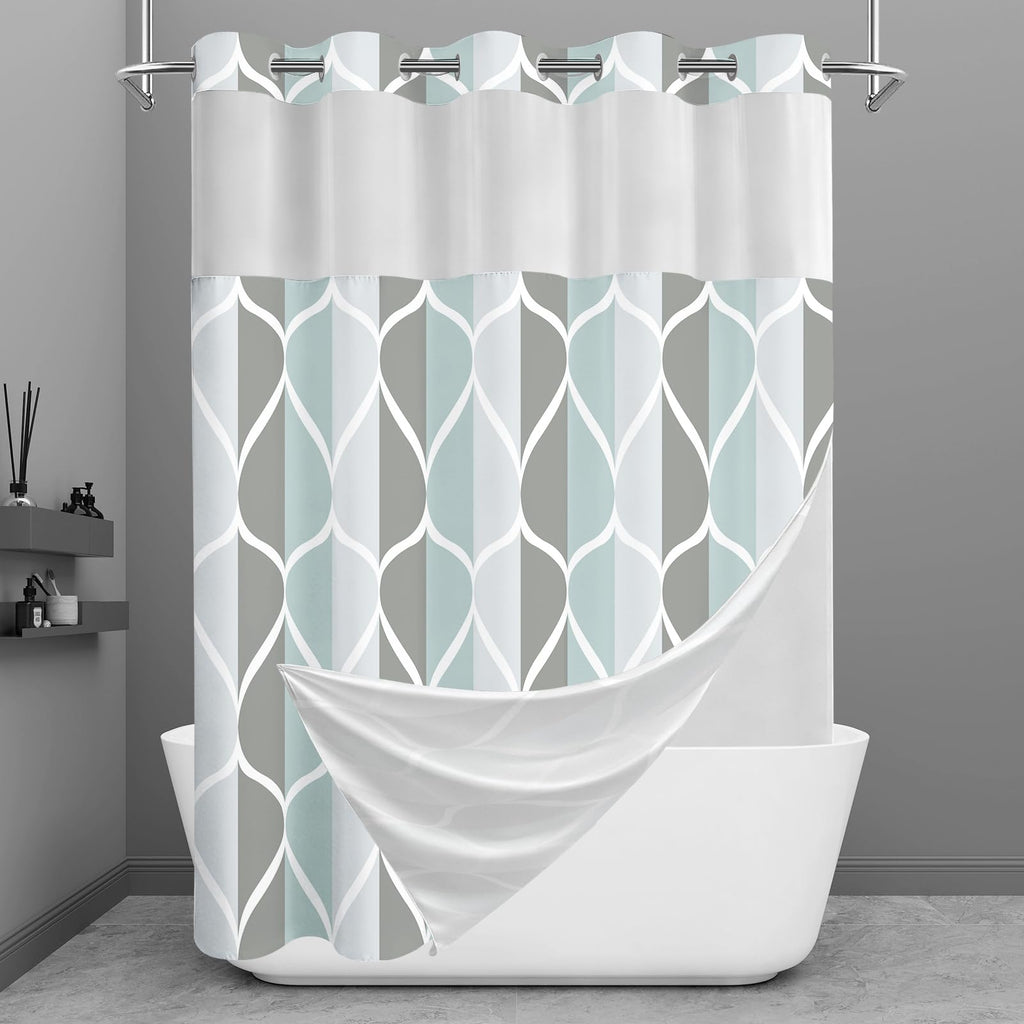 Yiatn Gray Ringless Shower Curtain with Snap-in Liner, 71 x 74 Inch