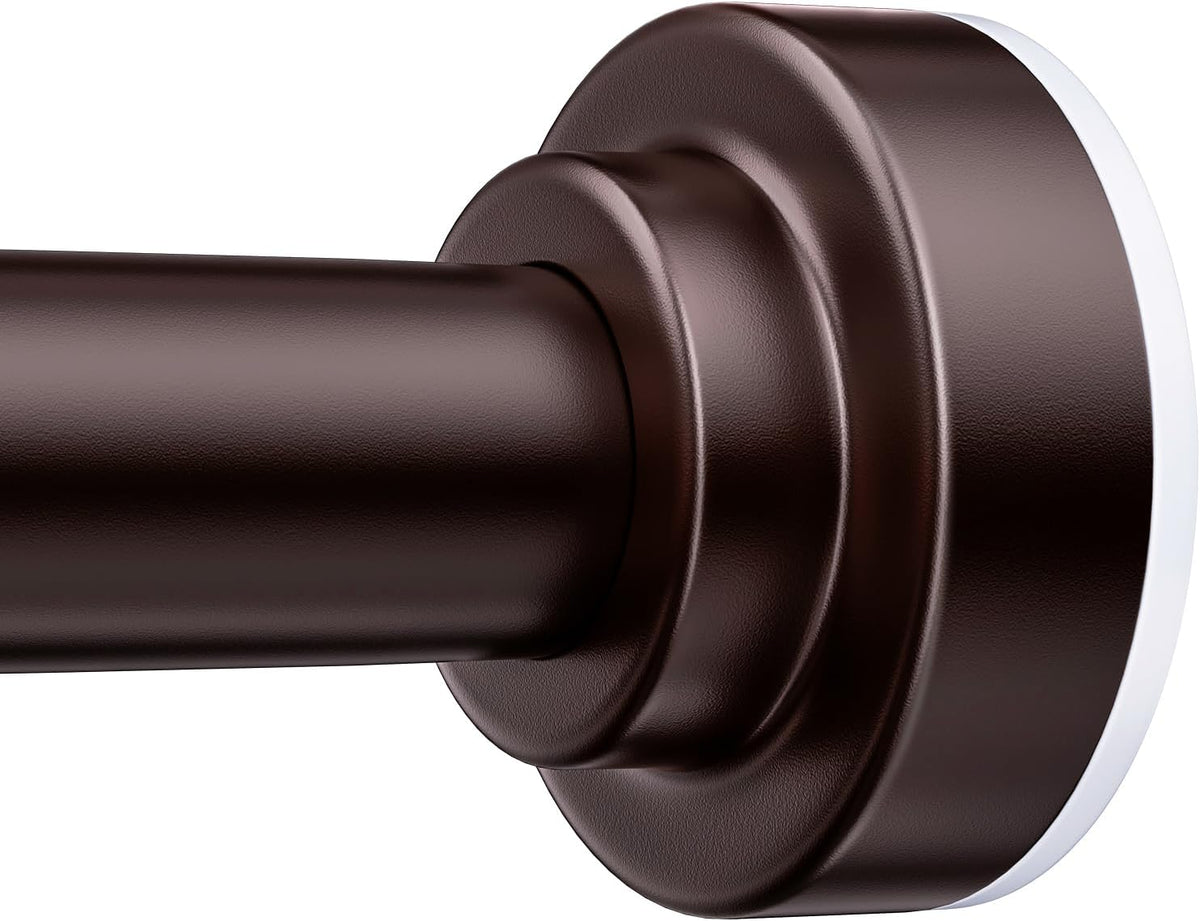 TEECK Shower Curtain Rod, 32-80 inch Adjustable Spring Tension Curtain Rod, Never Rust Anti-Slip Shower Curtain Rod for Bathroom, No Drilling, Never Collapse, Easy to Use, Brown