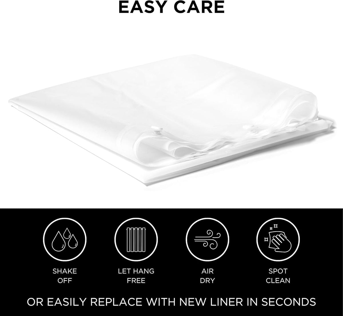 Hookless® It’s A Snap!® PEVA Snap-In Shower Curtain Liner, Water-Repellant, Easy Install, Frost White Color