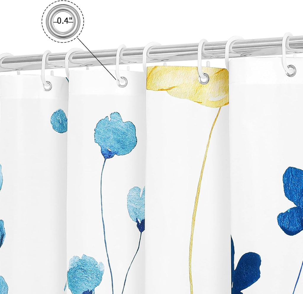 Gibelle Blue Yellow Watercolor Floral Fabric Shower Curtain, 72x72