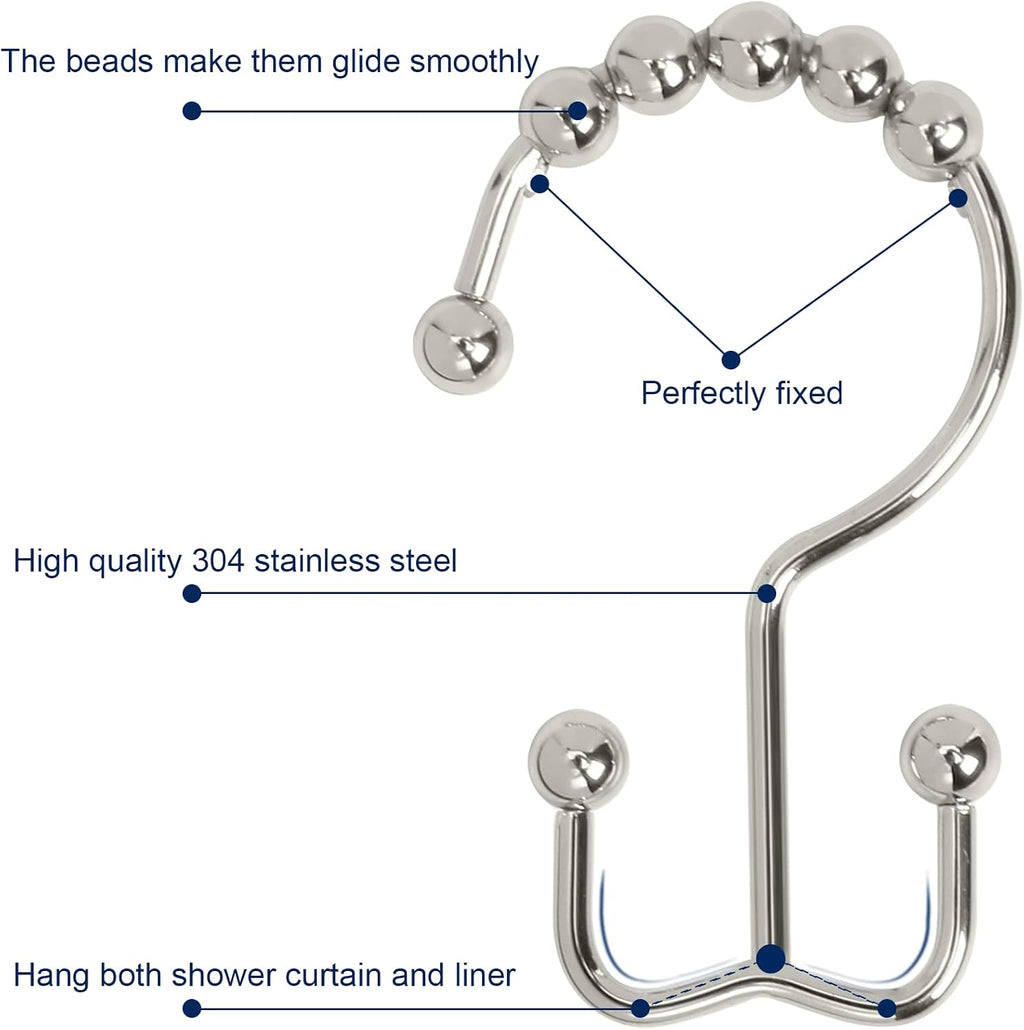 Gidse Shower Curtain Hooks,Sturdy Stainless Steel Double Sided Shower Hooks Rings for Bathroom Shower Curtain Rods Curtains Set of 12 Hooks - Nickel