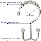 Gidse Shower Curtain Hooks,Sturdy Stainless Steel Double Sided Shower Hooks Rings for Bathroom Shower Curtain Rods Curtains Set of 12 Hooks - Nickel