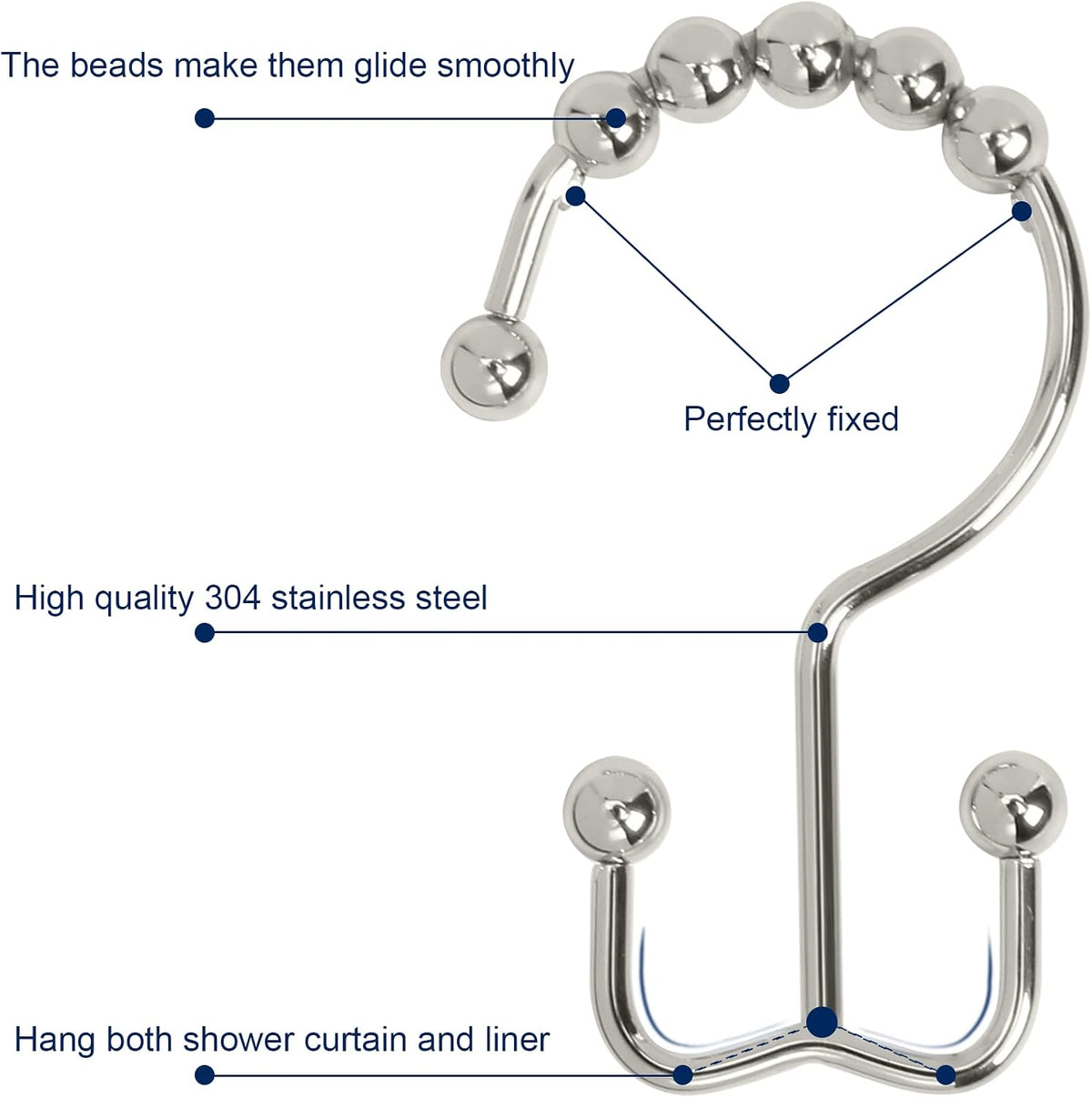 Gidse Shower Curtain Hooks,Sturdy Stainless Steel Double Sided Shower Hooks Rings for Bathroom Shower Curtain Rods Curtains Set of 12 Hooks - Nickel