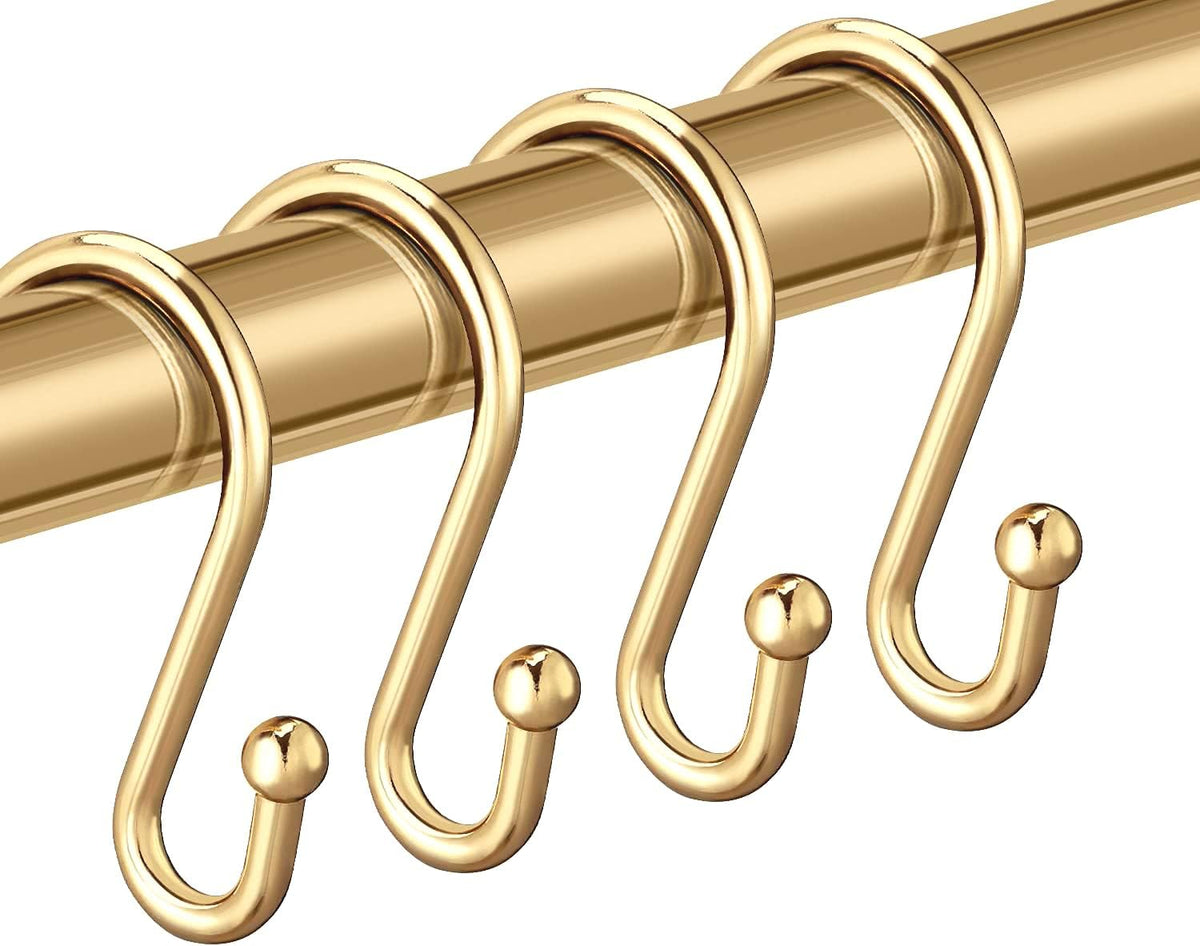 Gold Shower Curtain Rings Hooks, Set of 12 CHICTIE Decorative Shower Curtain Hooks, Premium Metal Rust Resistant S Shaped Hooks Hangers for Bathroom Curtains,Clothing, Towels, etc