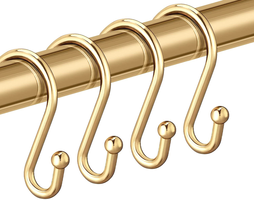 Gold Shower Curtain Rings Hooks, Set of 12 CHICTIE Decorative Shower Curtain Hooks, Premium Metal Rust Resistant S Shaped Hooks Hangers for Bathroom Curtains,Clothing, Towels, etc