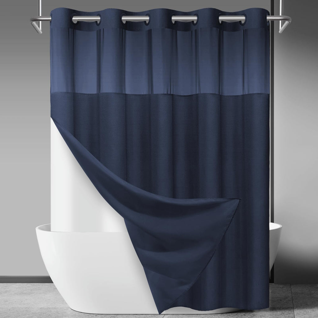 SORTTO Ringless Slub Shower Curtain with Snap in Liner, 71x74, Black