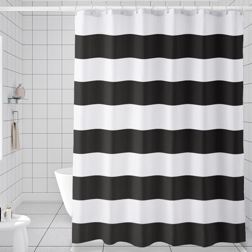 AmazerBath Navy Blue Shower Curtain Stripes, 72" W x 72" H Blue and White Shower Curtain, Fabric Shower Curtains for Bathroom with 2 Heavy Stones, Water Repellent