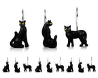 Black Cat Shower Curtain Hooks Set of 12, Decorative Resin Shower Rings