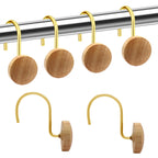 Shower Curtain Hooks, Wood Decorative Shower Curtain Rings, Modern Round Log Shower Curtain Hangers, 12PCS Shower Hooks for Shower Curtain Rod, Bedroom, Living Room (Black)