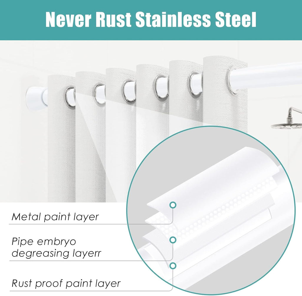 AIZESI Shower Curtain Rod 43 to 73 Inch Spring Tension Rods No Drill, White