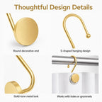 Gold Shower Curtain Hooks, 12 Pack S-Shaped Iron Rings for Bathroom Curtains and Liners, Decorative Metal Shower Hooks for Grommet Curtains, Easy Hanging