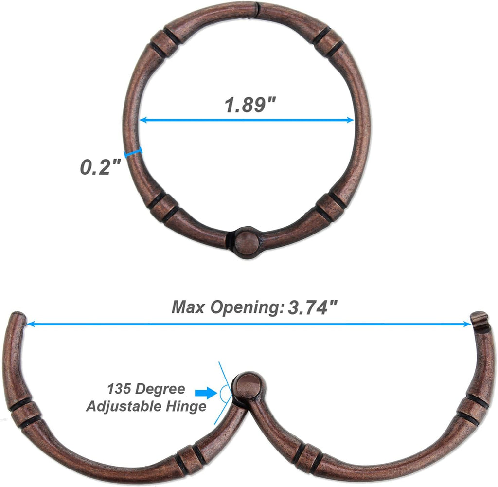 Shower Curtain Hooks, Rustproof Decorative Shower Curtain Rings Metal Round Shower Hooks for Bathroom Shower Rod, 12 Pack (Oil Rubbed Bronze)