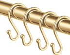 Metal Shower Curtain Hooks，Set of 12 Rings，Rust Resistant S Shaped Hooks Hangers for Shower Curtains, Kitchen Utensils, Clothing, Towels, etc. (Gold)