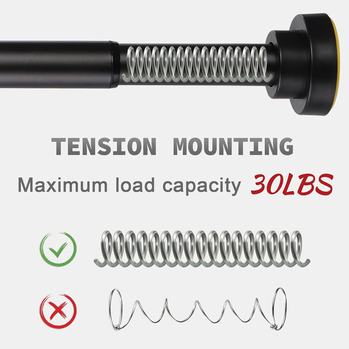 Thestoa Shower Curtain Rod Adjustable 43-78 inch, 1"Diameter Spring Tension Curtain Rod No Drill, Anti-Rust Non-Slip Shower Rod, Black Shower Curtain Rod for Bathroom Tension