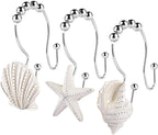Decorative Shower Curtain Hooks,12 Pcs Seashell Double Shower Curtain Hooks