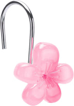 Flower Decorative Shower Curtain Hooks, Glow in The Dark, Set of 12, Pink