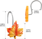 Maple Leaf Shower Curtain Hooks, 12Pcs Thanksgiving Decorative Shower Curtain Hooks, CHICTIE Autumn Fall Leaves Shower Curtain Rings Rustproof for Bathroom Bedroom Room Decor (Deciduous Yellow)
