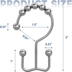 Titanker Double Shower Curtain Hooks, Rust Proof Shower Curtain Rings, Metal Shower Hooks for Bathroom Shower Rods Curtains, Set of 12 Hooks - Chrome