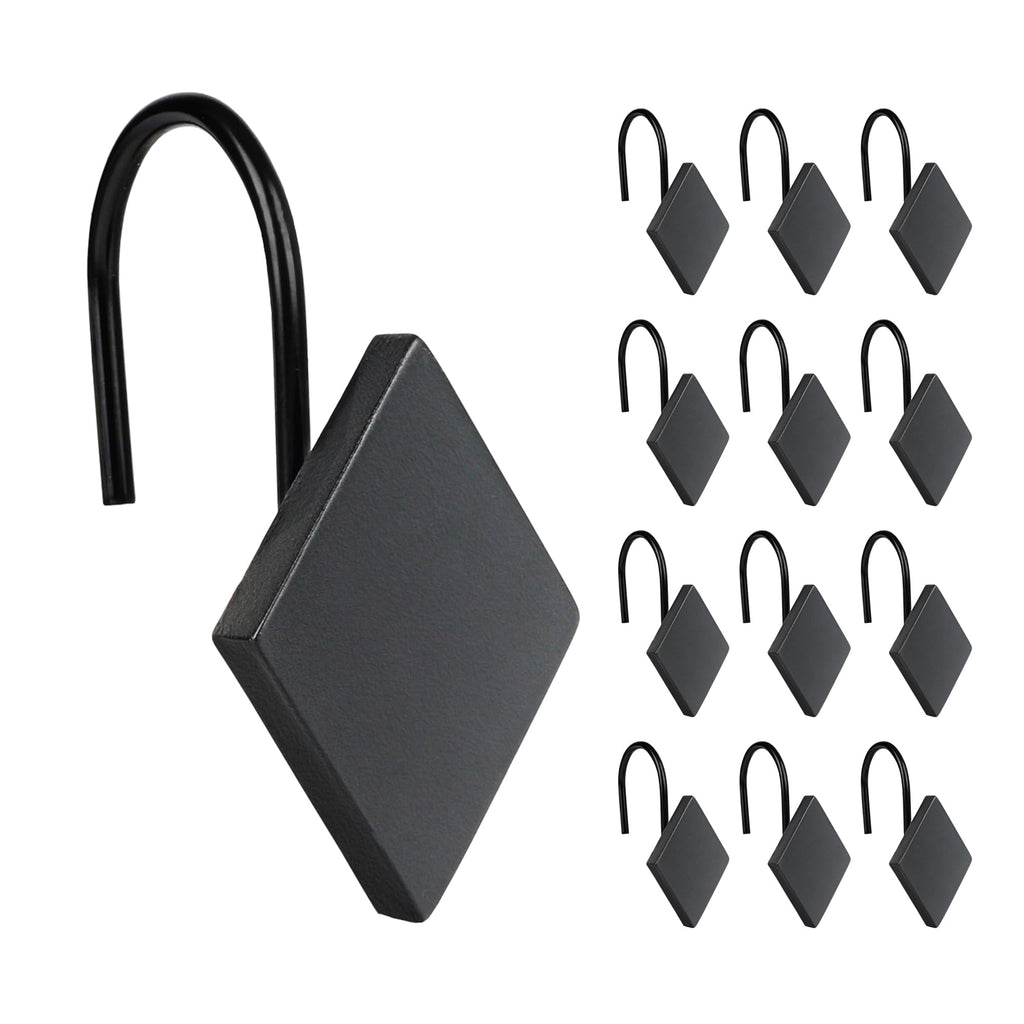 Square Shower Curtain Hooks, Decorative Bathroom Curtain Rings, Black