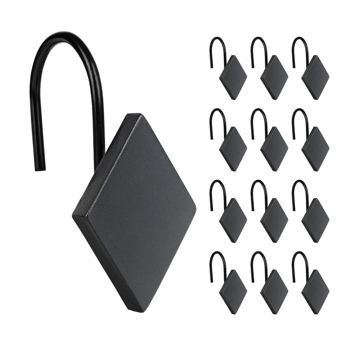 Square Shower Curtain Hooks, Decorative Bathroom Curtain Rings, Black