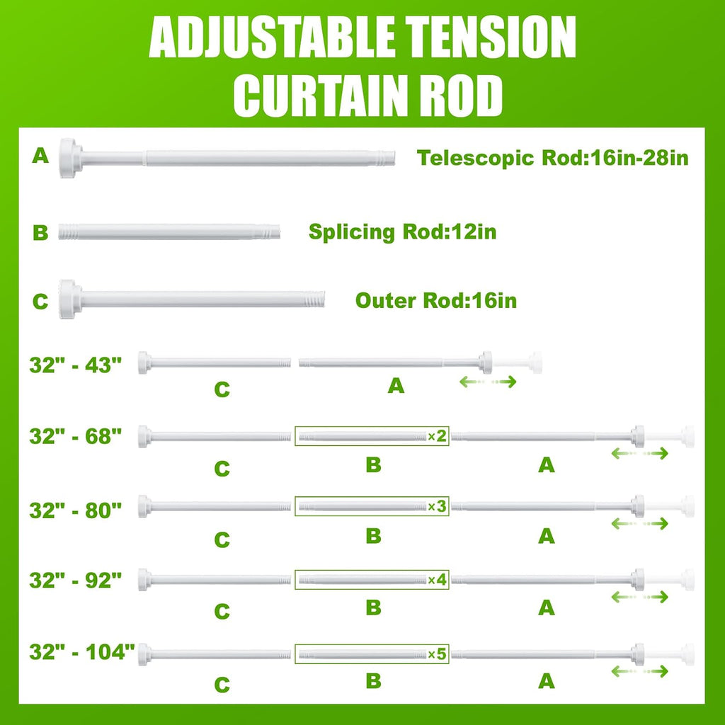 Ausemku Shower Curtain Rod Tension - 32-80 Inch Never Rust Non-Slip Spring Tension Curtain Rod No Drilling Stainless Steel Curtain Rod Use Bathroom Kitchen（White）