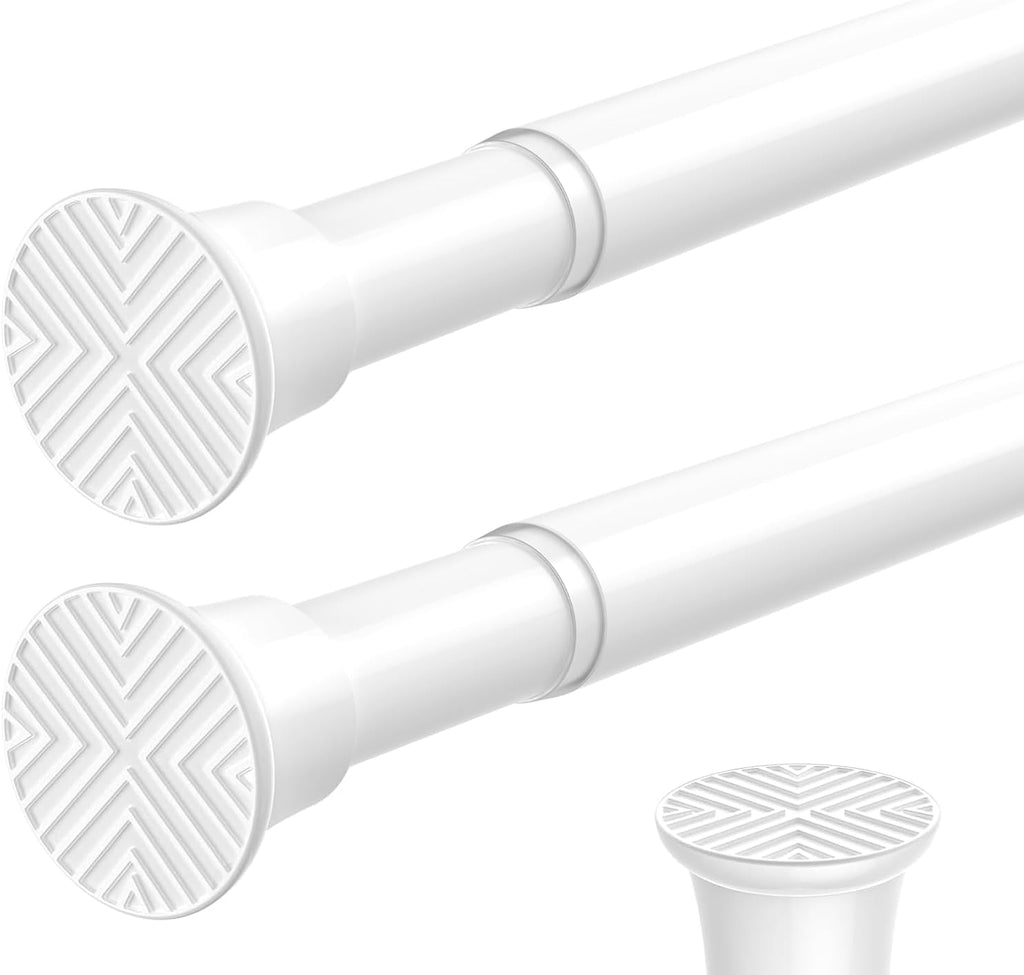 2PCS White tension rod 23-46Inch,Tension Curtain Rods No Drilling