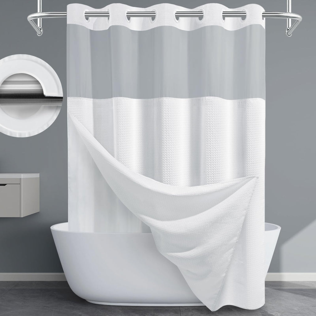 256GSM Heavyweight Ringless Waffle Shower Curtain with Liner, 71x74, White