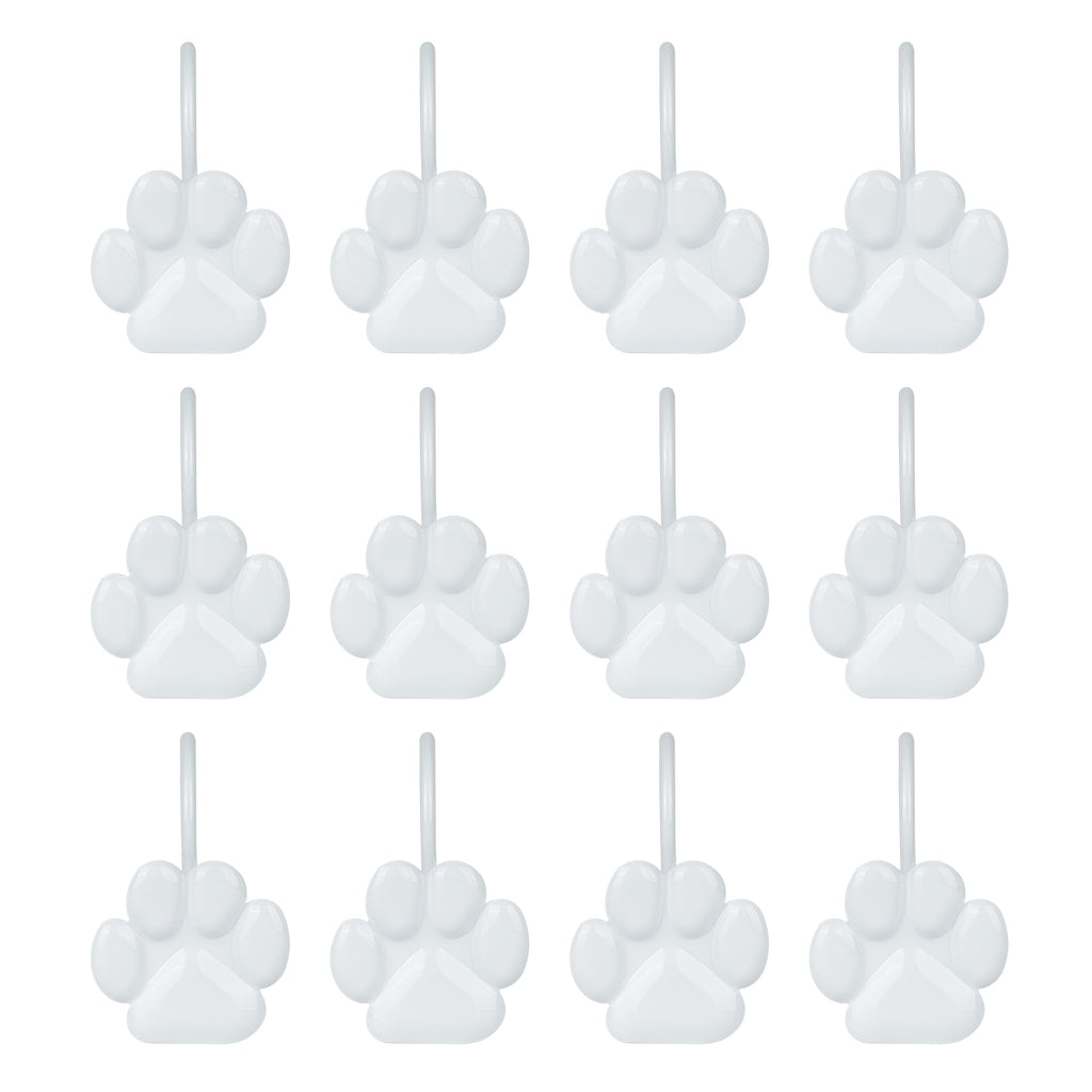 Sunlit Fashion Design Cute Paw Print Polished Shower Curtain Hooks for Dog Cat and Bear, Rust Proof Oil Metal Shower Curtain Rings, Black-12 Pack