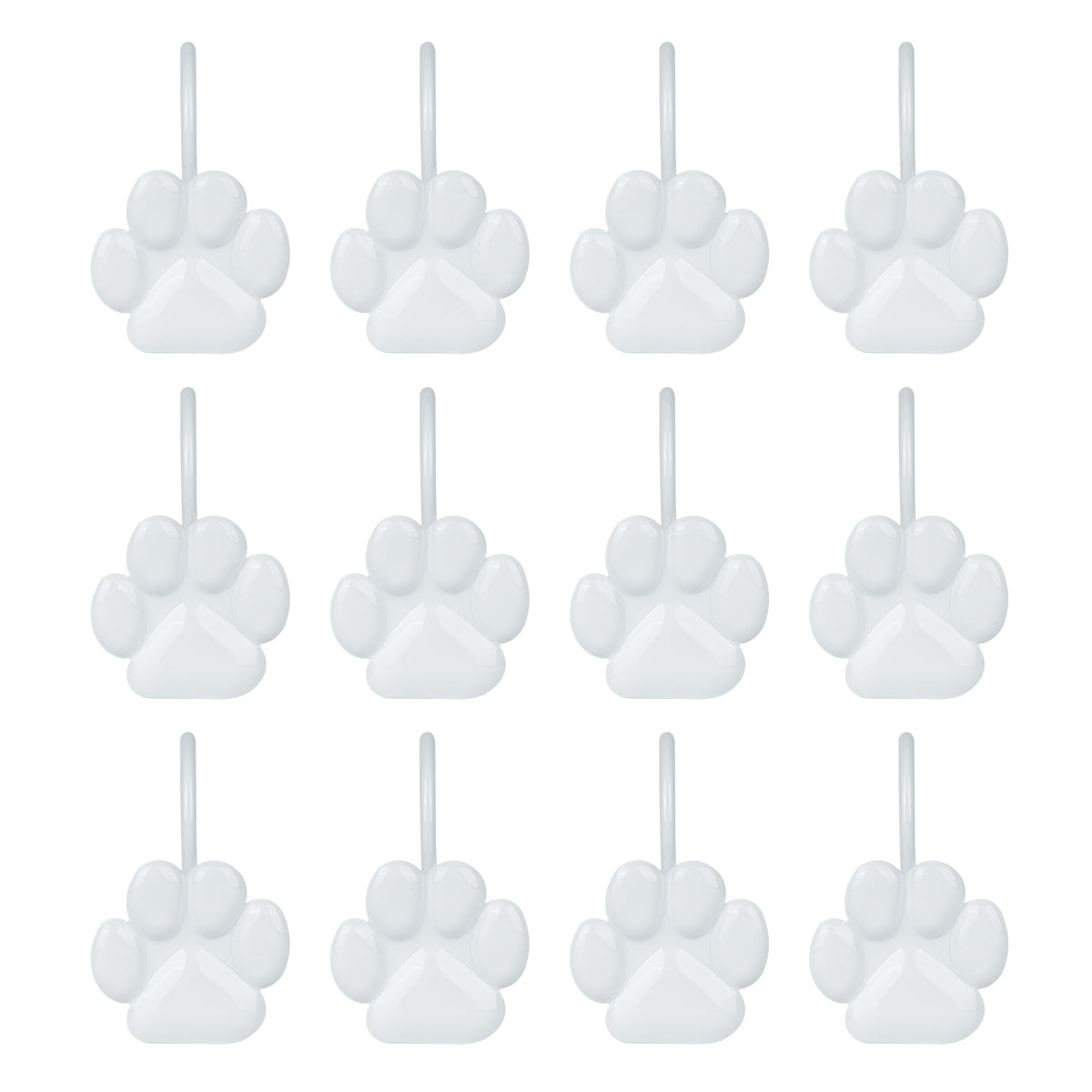 Sunlit Fashion Design Cute Paw Print Polished Shower Curtain Hooks for Dog Cat and Bear, Rust Proof Oil Metal Shower Curtain Rings, Black-12 Pack
