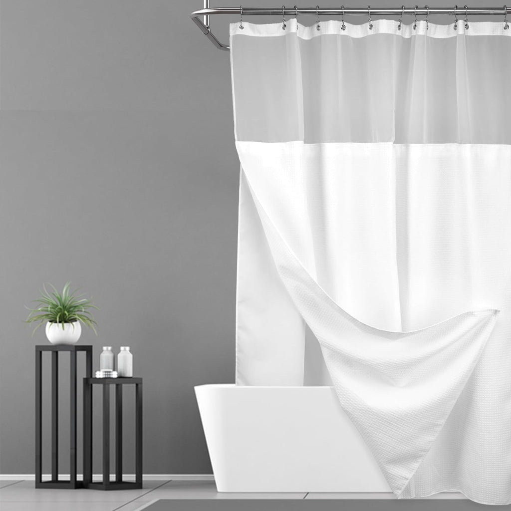 N&Y HOME Stall Waffle Weave Shower Curtain with Snap-in Liner White 36x72