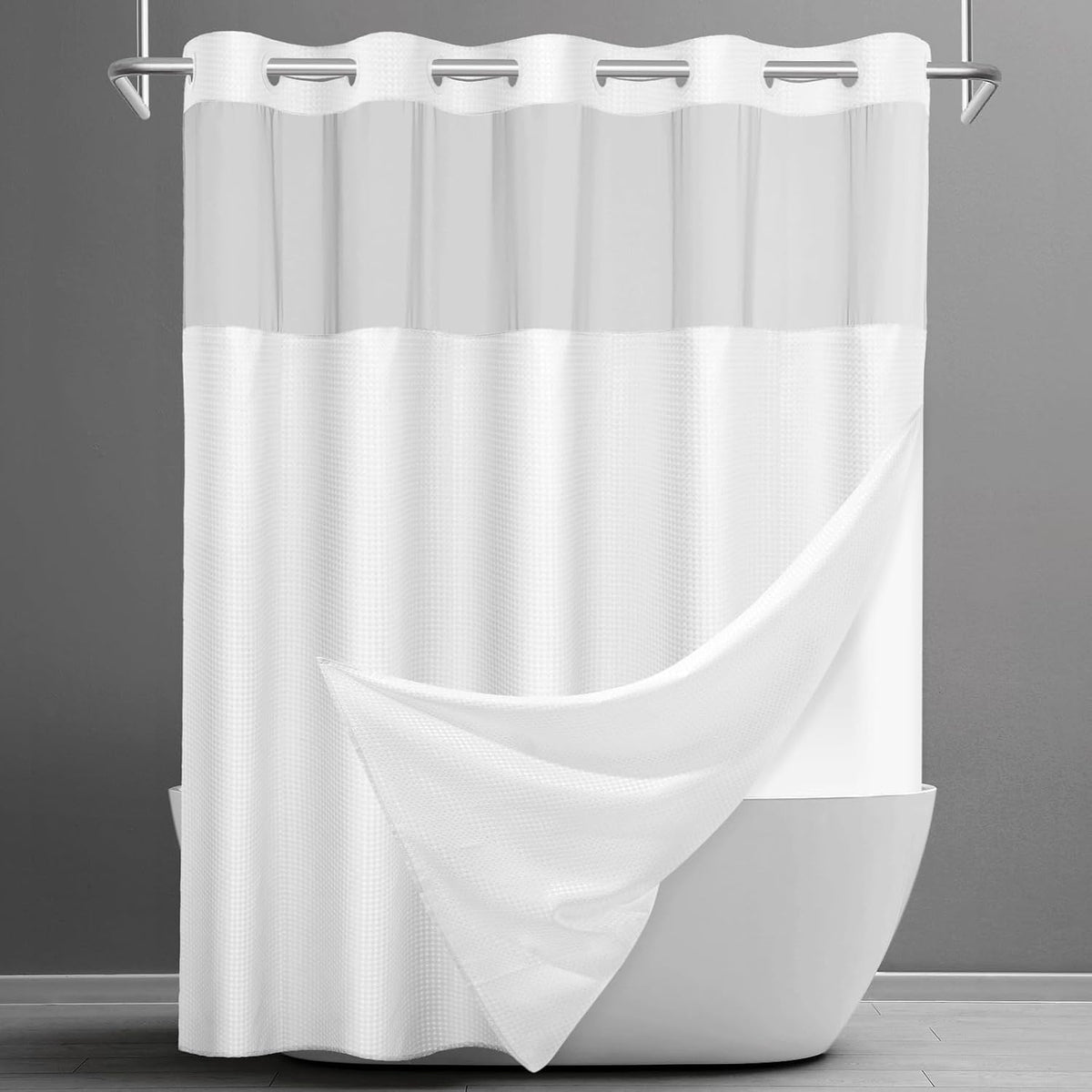SORTTO Ringless Waffle Shower Curtain with Snap in Liner Set, 71x74, White