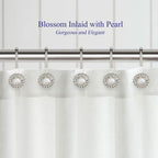 Nickel Shower Curtain Hooks Rings, Decorative Shower Curtain Hangers, Heavy Duty Metal Shower Rings, Sunflower Shower Hooks for Shower Curtain Rod and Liner, Bathroom Curtain Hooks, Set of 12